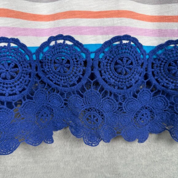 Lands End Women's L 14-16 Tunic Top Crochet Lace Trim Multi Stripe 3/4 Sleeve - Picture 4 of 12